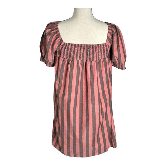 Mille Jane Size XS • Resort & Travel Mini Dress in Pink Gray Stripe Puff Sleeve - Picture 7 of 15
